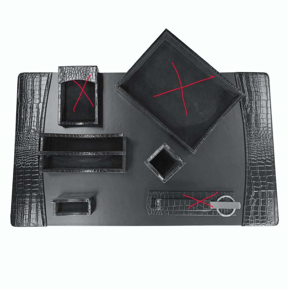 DACASSO Protacini Black Italian Crocodile Leather 4-Piece Desk Set w Pad
